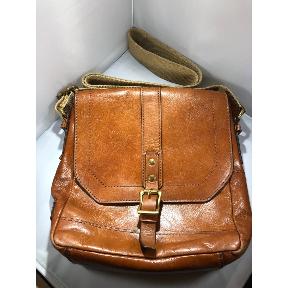 Patricia Nash Men Tan Leather North South Messenger Bag N21211 Crossbody